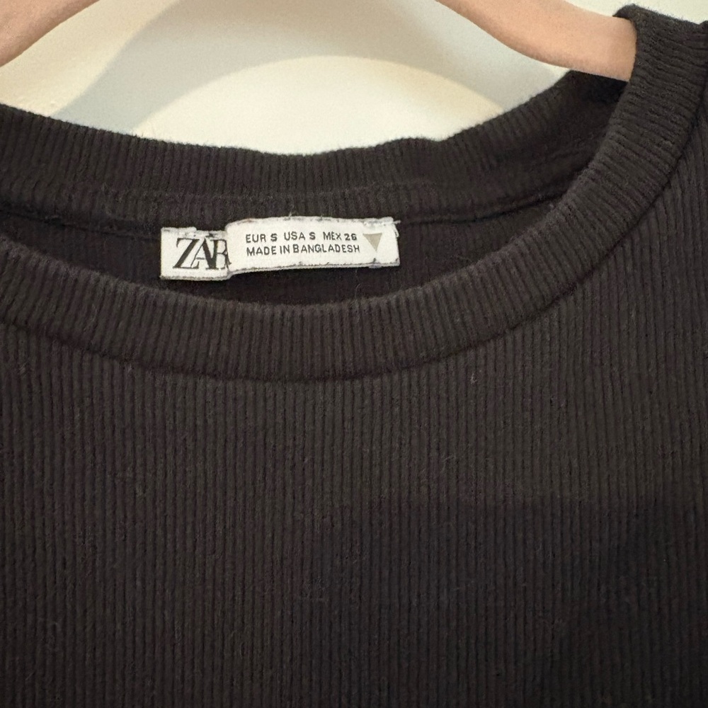 Zara Charcoal Ribbed Knit Top